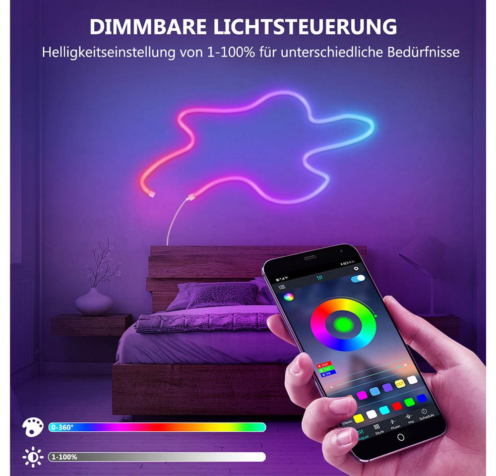 LMaxhome LED Stripe RGBIC 3M Neon LED Streifen APP Steuerung Wasserdichte Smart Lichtband, 20W, Funktioniert mit Alexa und Google Assistant, Flexibler DIY, Party Bild 4
