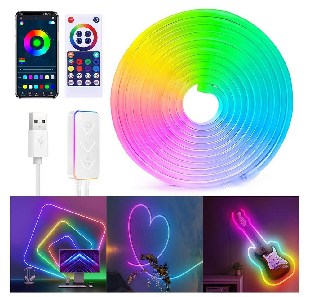 LMaxhome LED Stripe RGBIC 3M Neon LED Streifen APP Steuerung Wasserdichte Smart Lichtband, 20W, Funktioniert mit Alexa und Google Assistant, Flexibler DIY, Party Bild 5