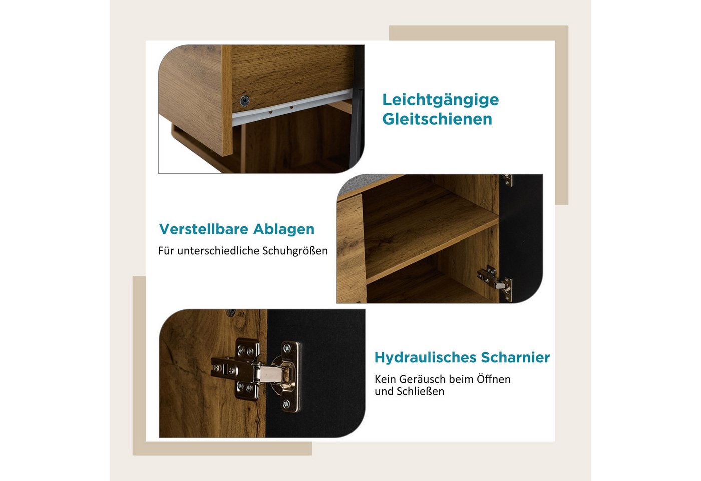 SeedWave Garderobe Garderobenschrank mit Schuhschrank, 7-in-1-Design mit Spiegel, Bank, Flache Regalen, Moderner Holzoptik, 190cm Höhe