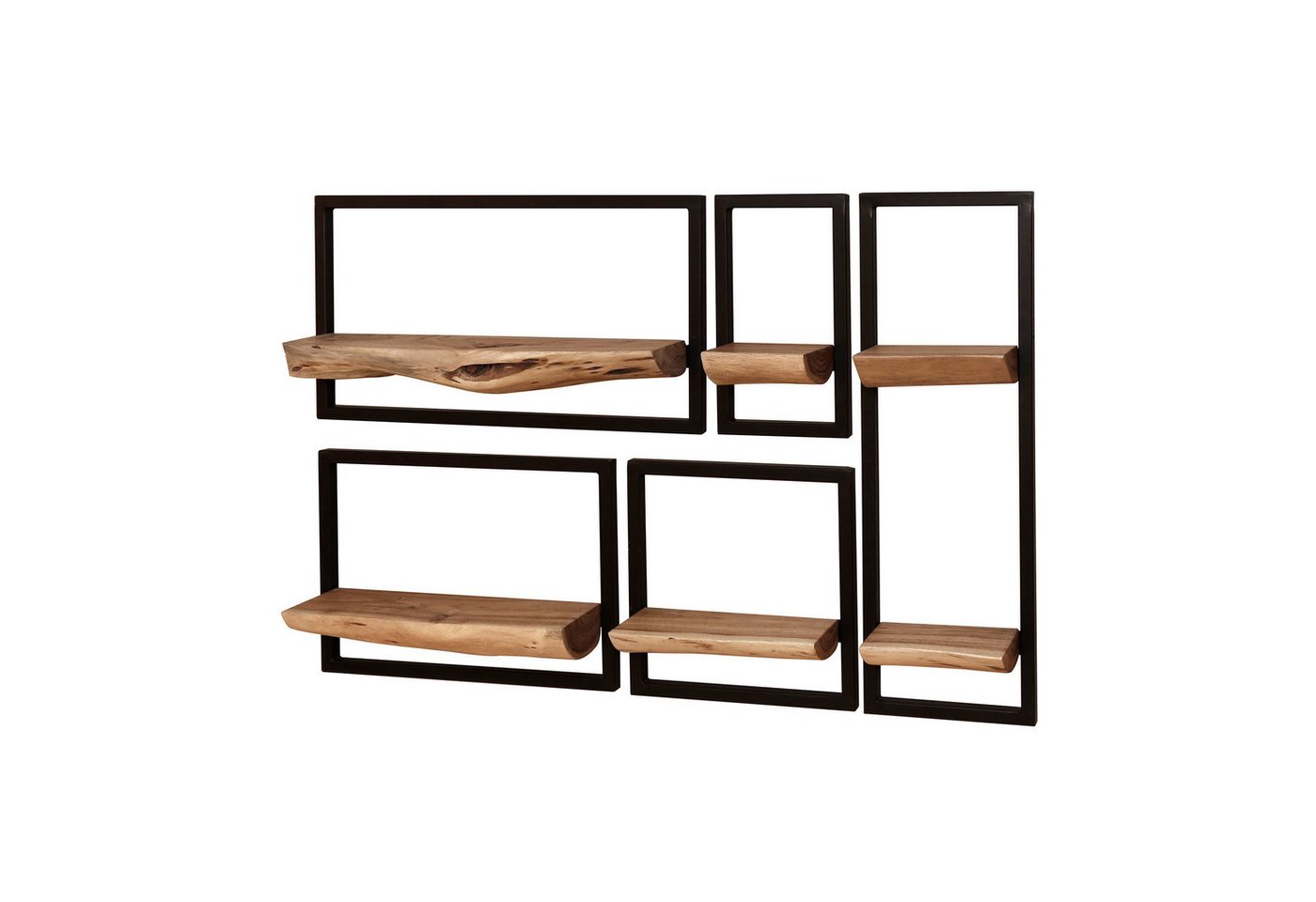 alesvelt Wandregal Set EDGE FRAME 5-teiliges Industrial-Galeriesystem mit Baumkante, 110x15x75cm, Akazie