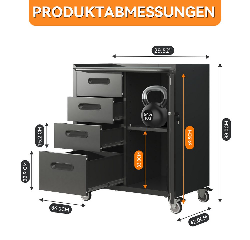 BBWL Werkzeugschrank mit Schubladen Schwerlast Stahl Garagenschrank Organizer 75x42x88 cm Metall Werkzeugschrank rollbar abschließbar Bild 2