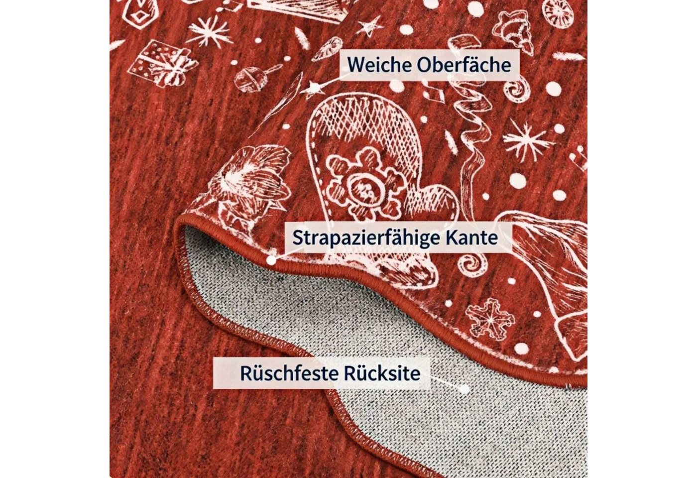 GarveeMore Teppich Weihnachtsmuster Roter Teppich mit Zackenkante – Festlicher Hingucker, rechteckig, Höhe: 5 mm