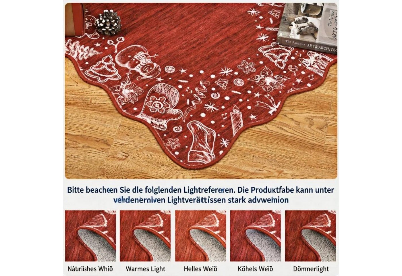 GarveeMore Teppich Weihnachtsmuster Roter Teppich mit Zackenkante – Festlicher Hingucker, rechteckig, Höhe: 5 mm Bild 2