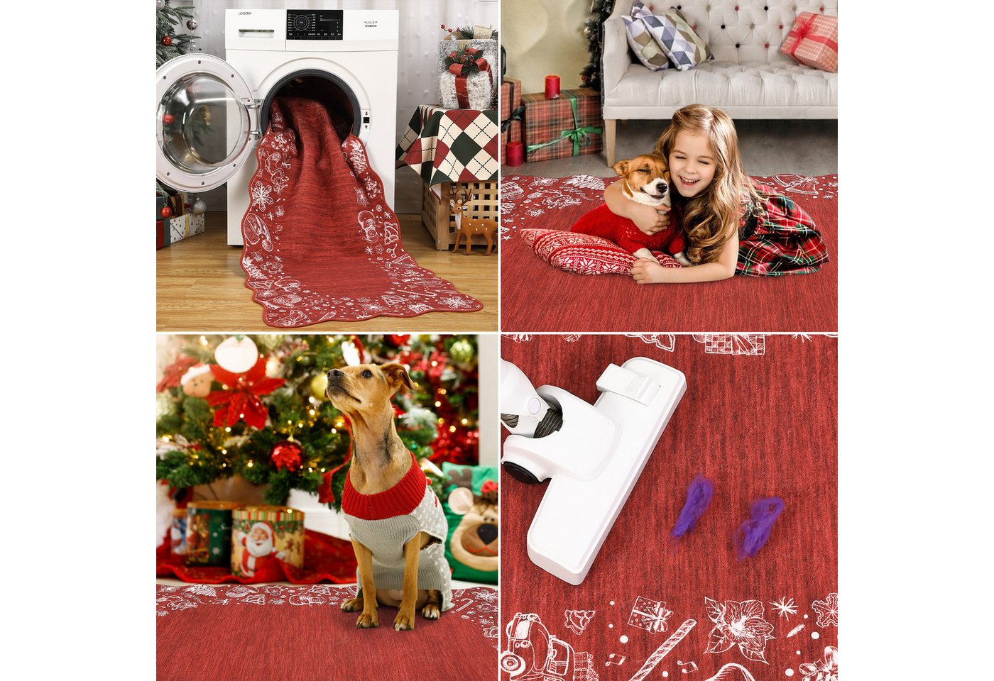 GarveeMore Teppich Weihnachtsmuster Roter Teppich mit Zackenkante – Festlicher Hingucker, rechteckig, Höhe: 5 mm Bild 3