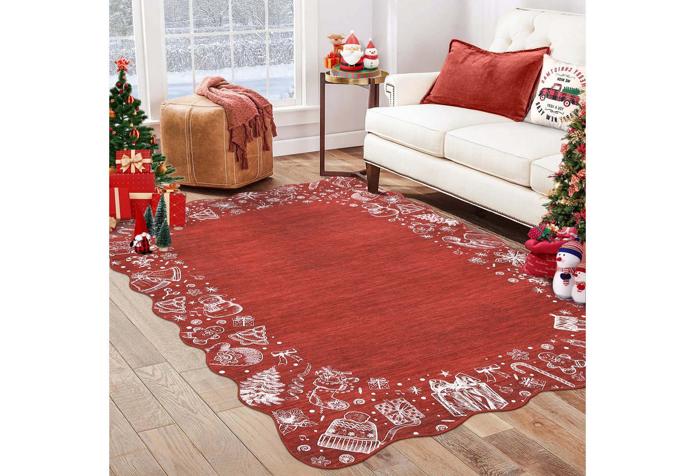 GarveeMore Teppich Weihnachtsmuster Roter Teppich mit Zackenkante – Festlicher Hingucker, rechteckig, Höhe: 5 mm Bild 4