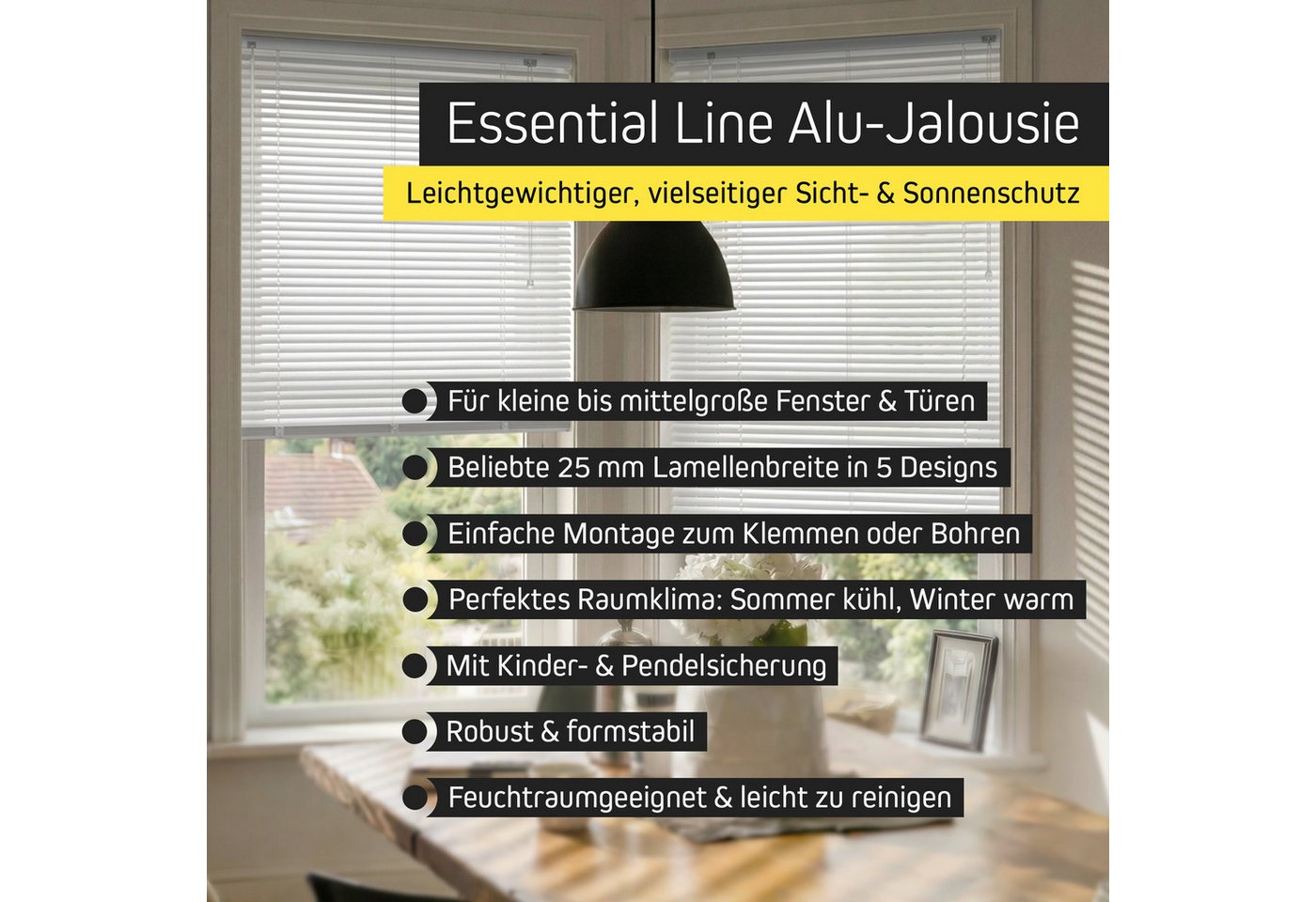jalousiescout Jalousie Aluminium-Jalousie 25mm 42,5 x 130 cm Weiß Matt Links+Rechts, ohne Bohren, geklemmt oder verschaubt, Schnurzug & Wendestab rechts, Sichtschutz, feuchtraumgeeignet