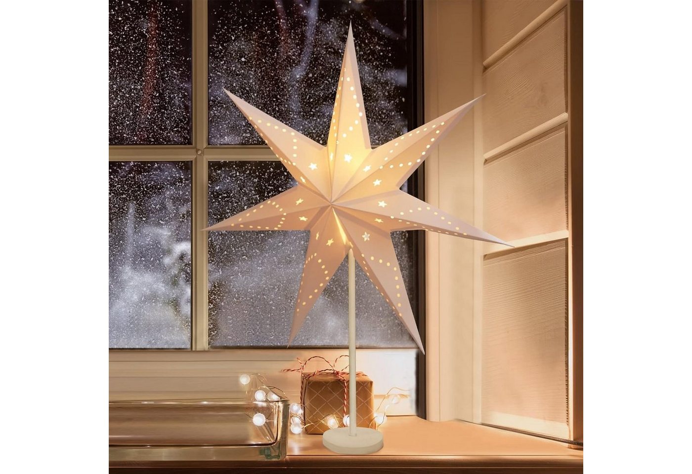 Salcar LED Stern LED Dekolicht Weihnachtsstern Papierstern-Lichterkette Beleuchtete, 55cm Schreibtischlampe, Dekoration Sterne Warmweiß 55cm