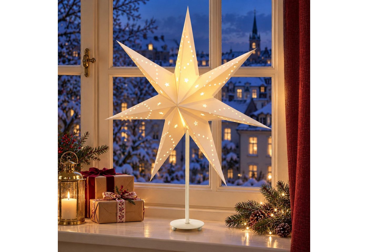 Salcar LED Stern LED Dekolicht Weihnachtsstern Papierstern-Lichterkette Beleuchtete, 55cm Schreibtischlampe, Dekoration Sterne Warmweiß 55cm Bild 4