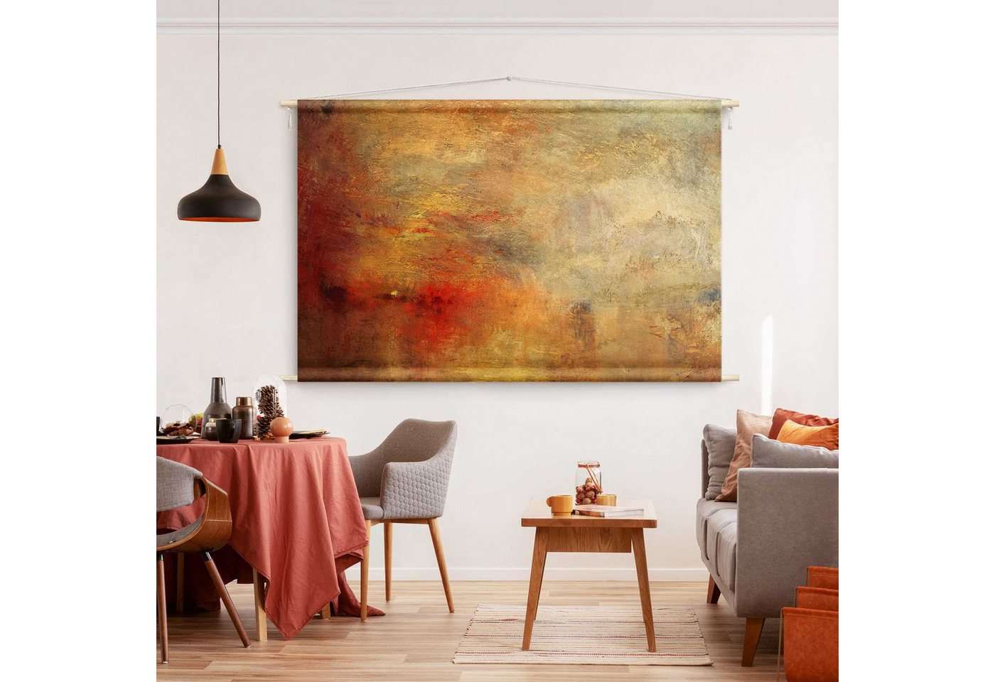 Bilderdepot24 Wandteppich modern William Turner Abstrakt orange, rechteckig, Höhe: 2.6 mm, großes Wandbild aus Natur-Baumwolle Wandbehang Stoffbild Tuch Wollseil