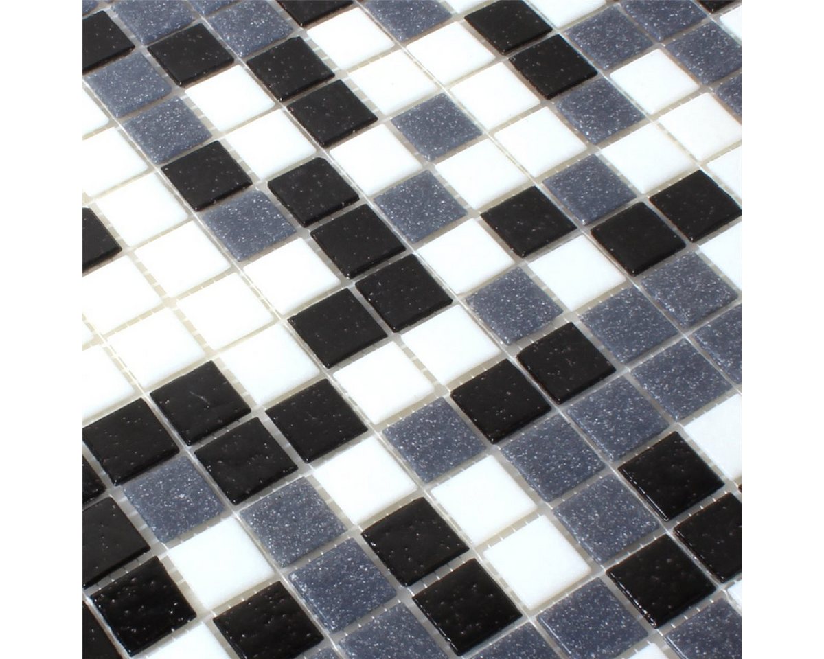 Mosafil Mosaikfliesen Mosaikfliesen Glas Weiss Grau Schwarz Mix, Glas 32.700x30.500, weiß-schwarz-grau, Verlegefertig auf ein Netz geklebt - Frostsicher - Wasserfest