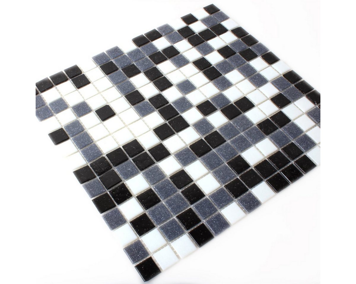 Mosafil Mosaikfliesen Mosaikfliesen Glas Weiss Grau Schwarz Mix, Glas 32.700x30.500, weiß-schwarz-grau, Verlegefertig auf ein Netz geklebt - Frostsicher - Wasserfest Bild 3