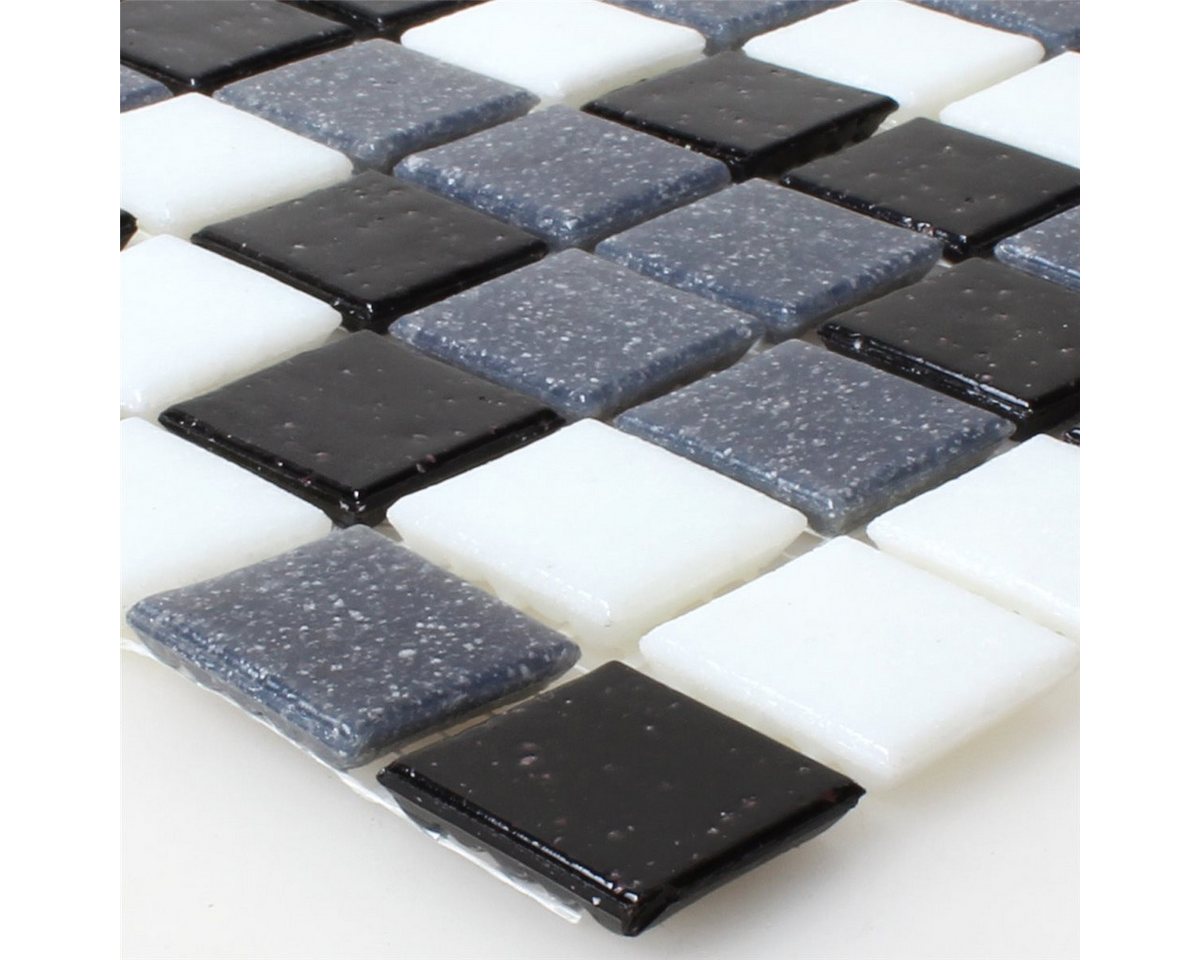 Mosafil Mosaikfliesen Mosaikfliesen Glas Weiss Grau Schwarz Mix, Glas 32.700x30.500, weiß-schwarz-grau, Verlegefertig auf ein Netz geklebt - Frostsicher - Wasserfest Bild 4