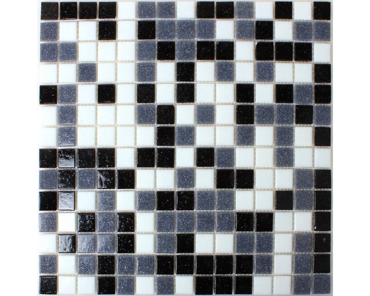 Mosafil Mosaikfliesen Mosaikfliesen Glas Weiss Grau Schwarz Mix, Glas 32.700x30.500, weiß-schwarz-grau, Verlegefertig auf ein Netz geklebt - Frostsicher - Wasserfest Bild 5
