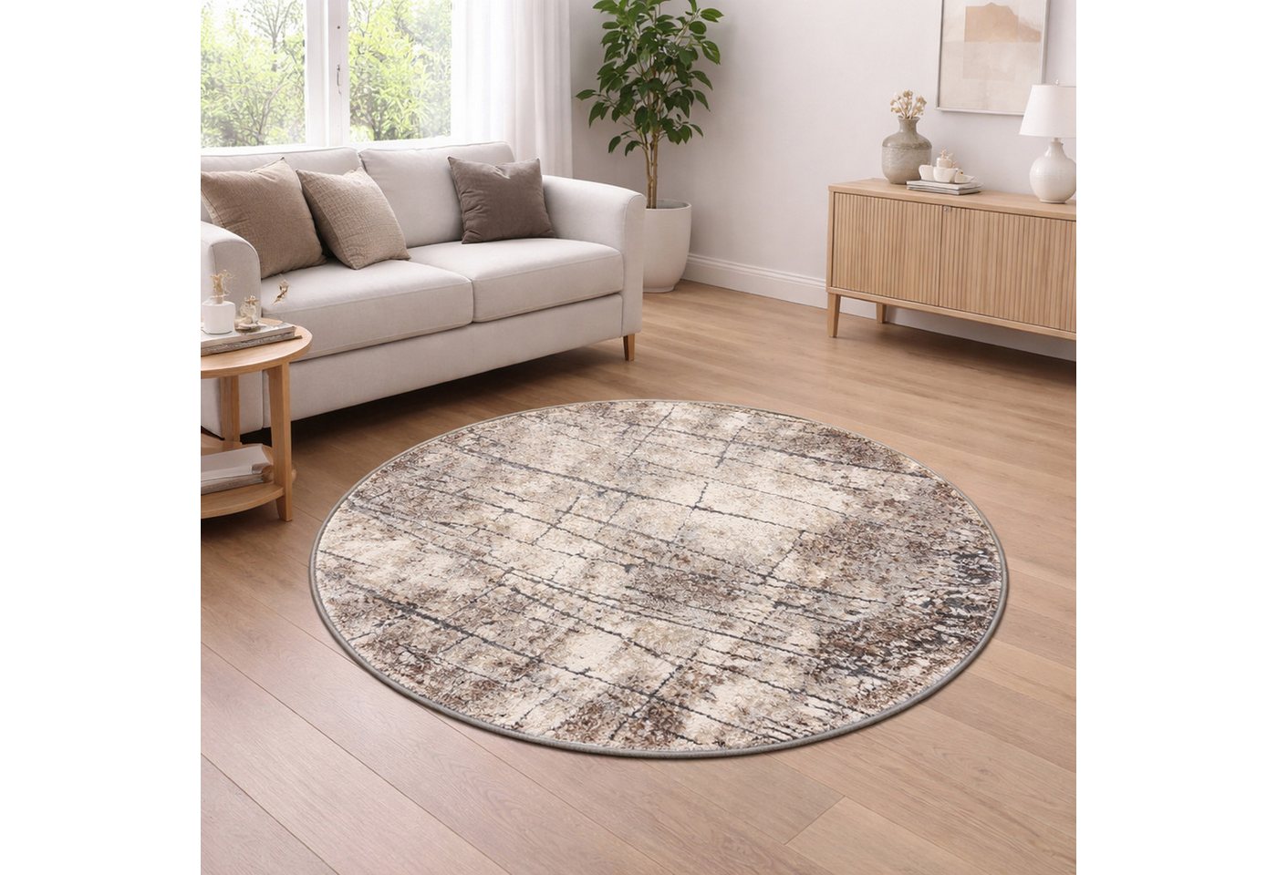 Carpetia Teppich Design Teppich Beige Grau Vintage Optik modern elegant Wohnbereich, rund, Höhe: 13 mm Bild 5