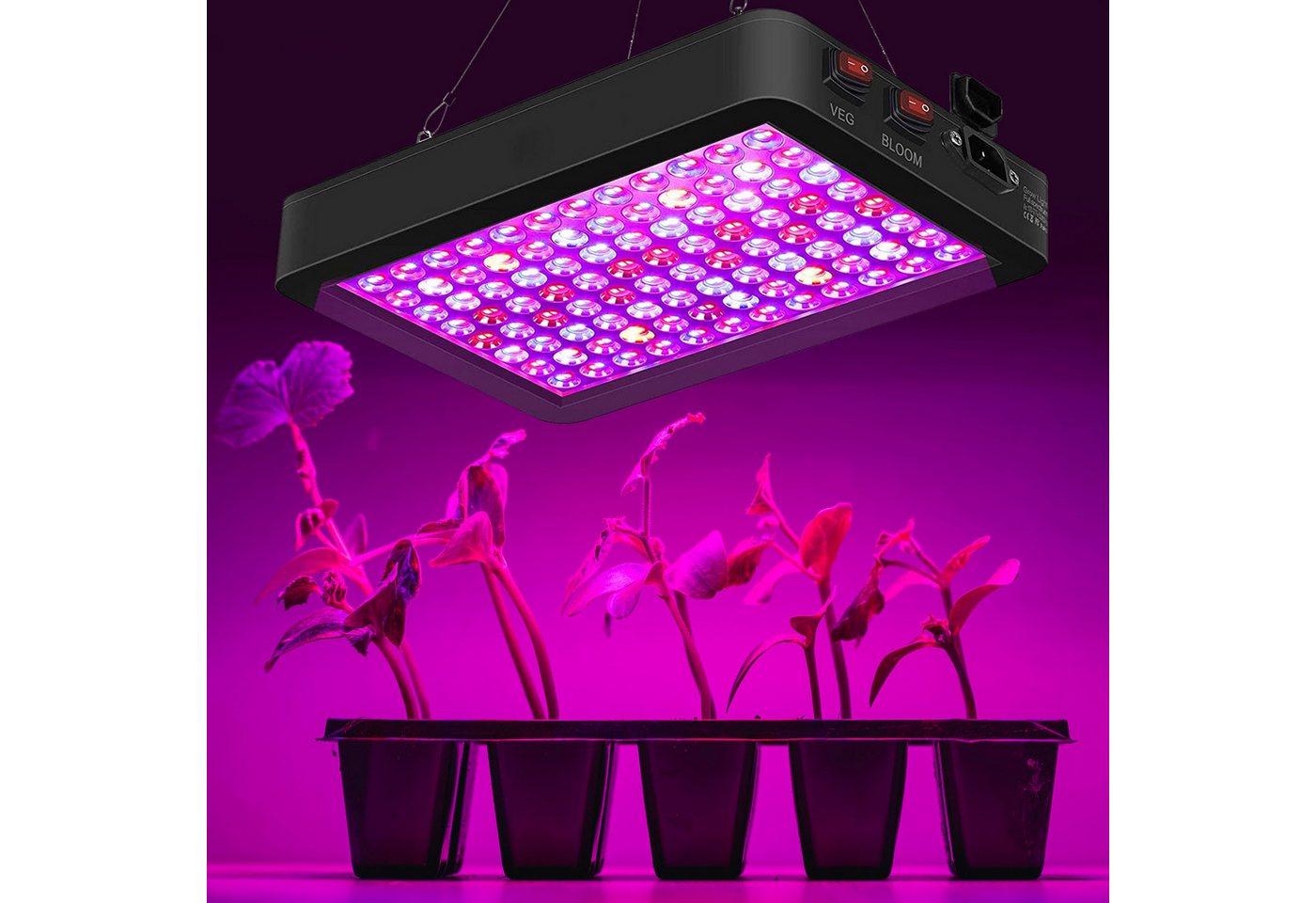 Rosnek Pflanzenlampe Vollspektrum LED mit Dual-Chip & Doppel-Schalter, LED fest integriert, Mit verstellbarer Seilaufhängung, für Winter & Indoor Veg/Bloom Bild 5