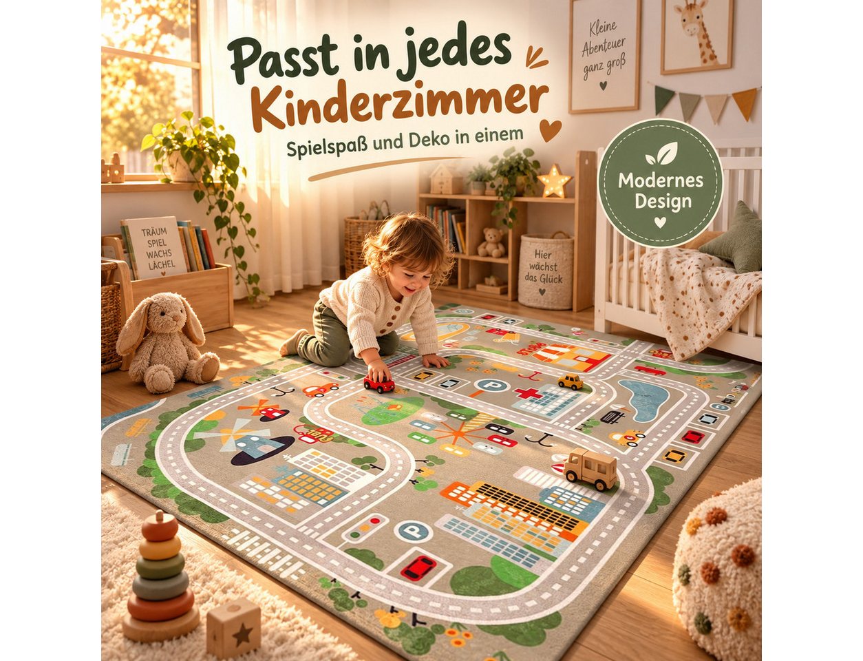 Luckice Kinderteppich mit Stadt- und Verkehrsmotiv, rutschfeste Unterseite, weiche Spielunterlage für Kinderzimmer,zum Spielen,Krabbeln und Lernen Bild 4