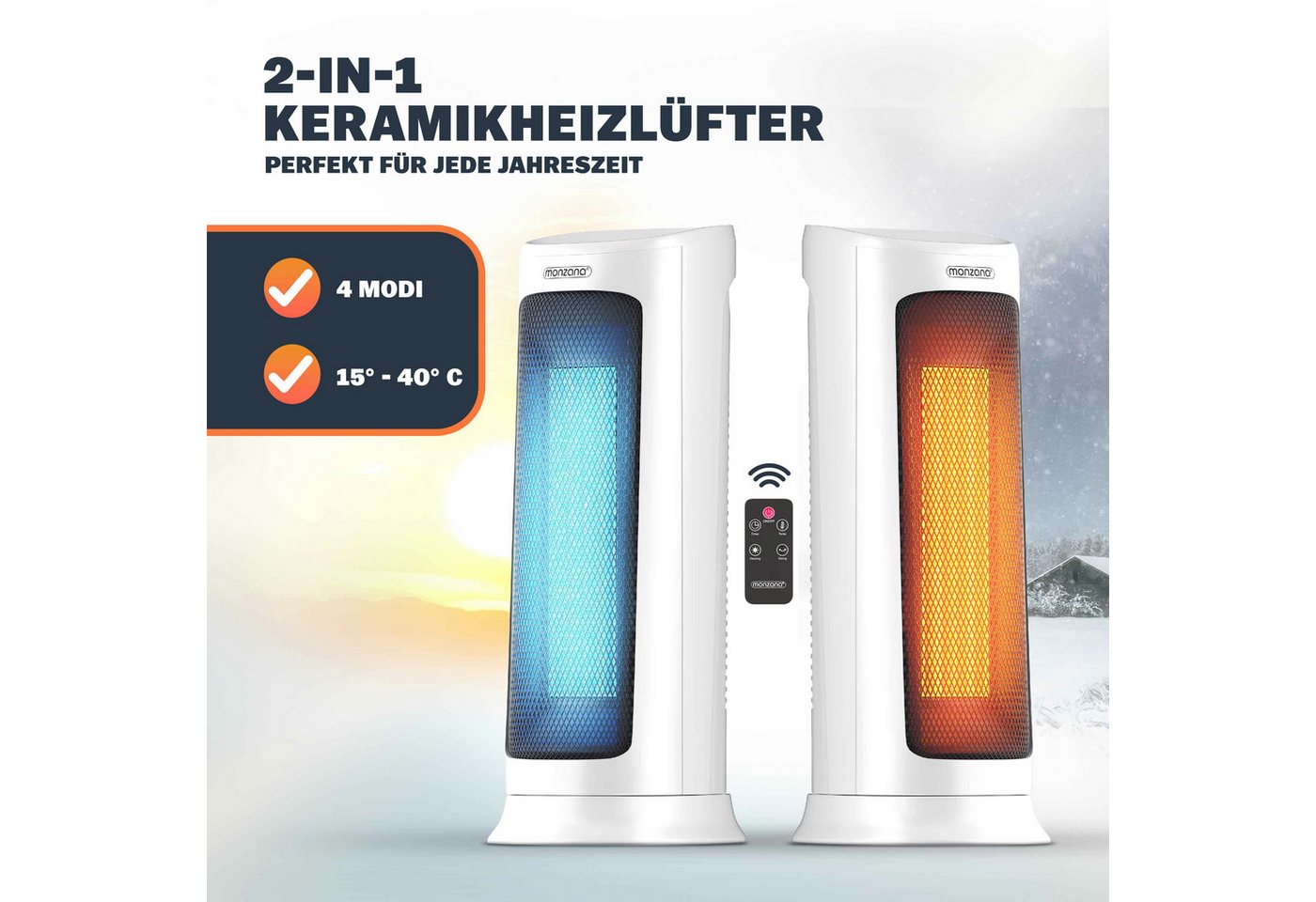 monzana Heizlüfter, 2000 W, Keramik Heizlüfter 2000W 4 Betriebsmodi 15-40°C Energiesparend 120° Bild 2