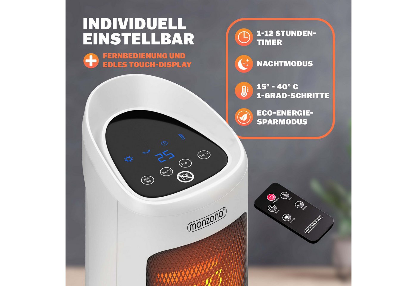 monzana Heizlüfter, 2000 W, Keramik Heizlüfter 2000W 4 Betriebsmodi 15-40°C Energiesparend 120° Bild 5