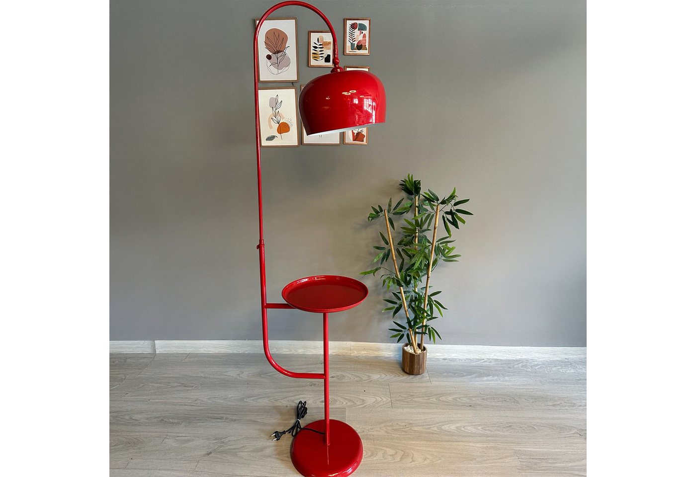 Bamyum Stehlampe Rote Stehleuchte Moderne Metallleuchte mit Beweglichem Kopfteilständer, ohne Leuchtmittel, E27, verstellbarer Lampenschirm, Stehluchte mit Ablage