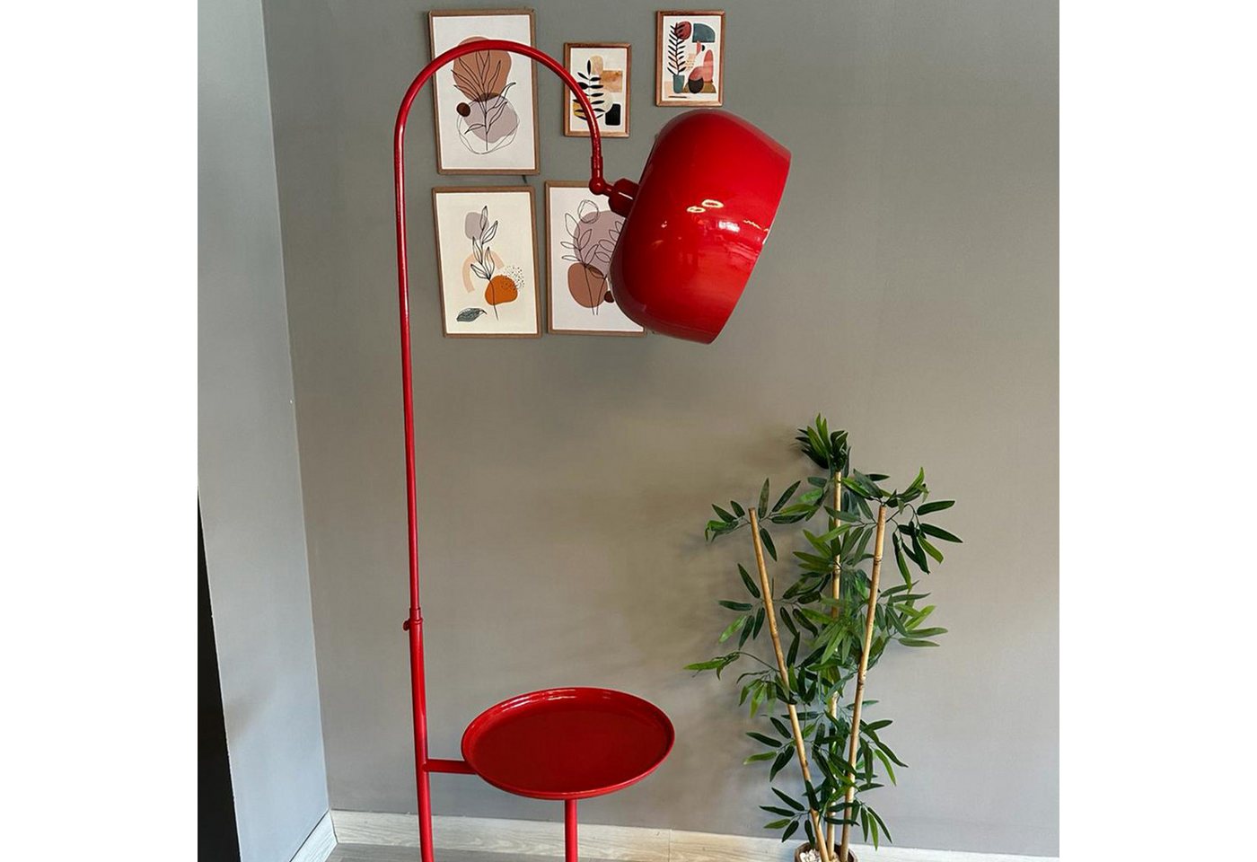 Bamyum Stehlampe Rote Stehleuchte Moderne Metallleuchte mit Beweglichem Kopfteilständer, ohne Leuchtmittel, E27, verstellbarer Lampenschirm, Stehluchte mit Ablage Bild 2