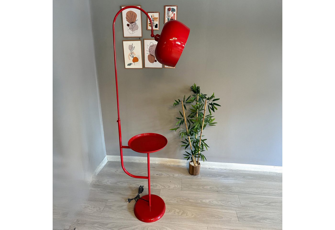 Bamyum Stehlampe Rote Stehleuchte Moderne Metallleuchte mit Beweglichem Kopfteilständer, ohne Leuchtmittel, E27, verstellbarer Lampenschirm, Stehluchte mit Ablage Bild 3