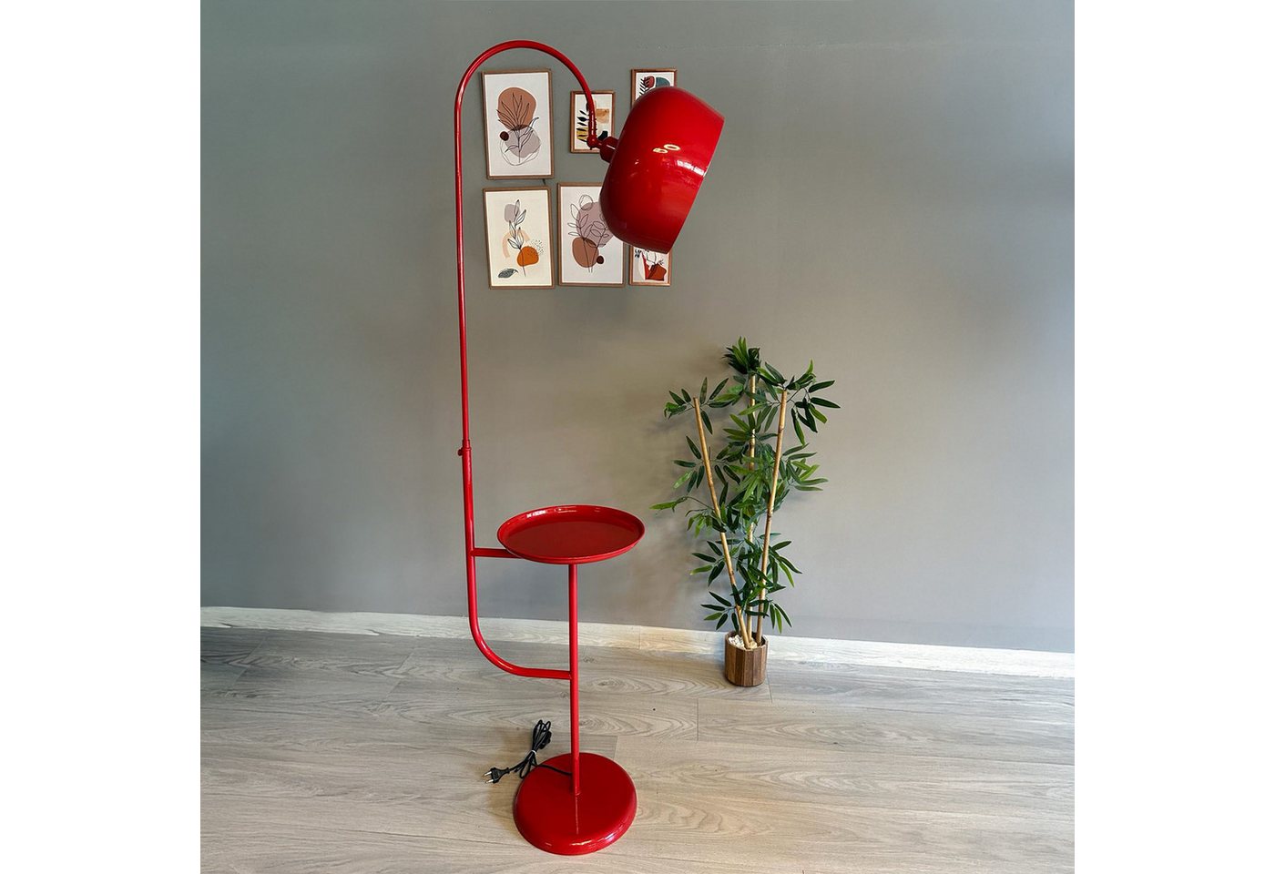 Bamyum Stehlampe Rote Stehleuchte Moderne Metallleuchte mit Beweglichem Kopfteilständer, ohne Leuchtmittel, E27, verstellbarer Lampenschirm, Stehluchte mit Ablage Bild 4