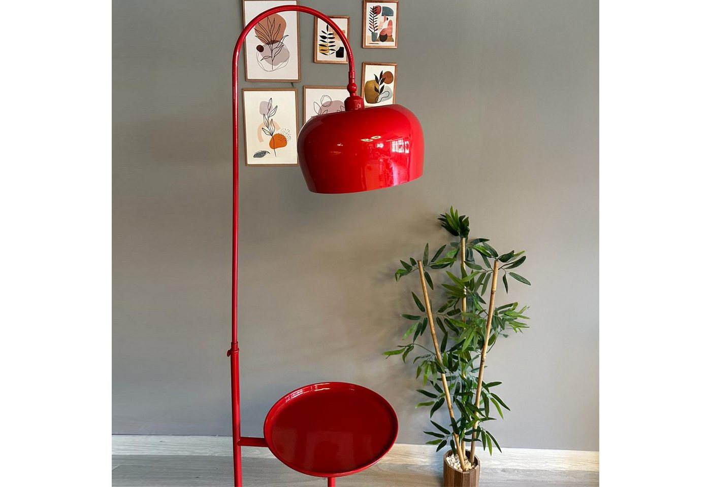 Bamyum Stehlampe Rote Stehleuchte Moderne Metallleuchte mit Beweglichem Kopfteilständer, ohne Leuchtmittel, E27, verstellbarer Lampenschirm, Stehluchte mit Ablage Bild 5