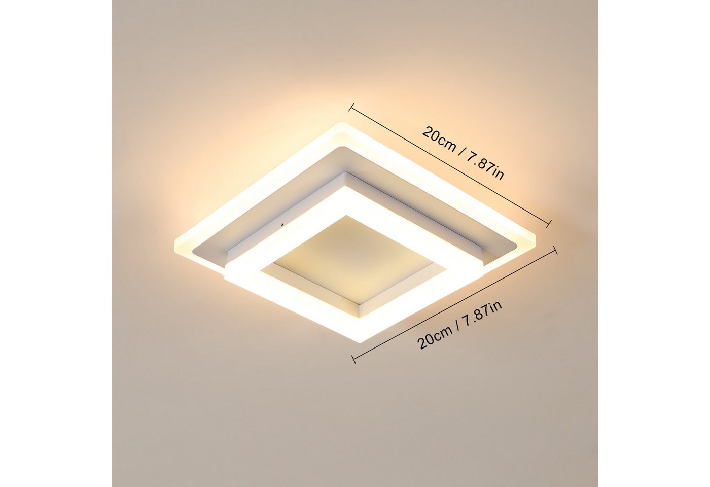 Riserva LED Dekolicht LED Deckenleuchte 24W 3000K Quadrat Deckenlampe 20cm Weiß, LED wechselbar, Augenschonendes und flimmerfreies Design, Hochleistungsmaterialien Bild 5