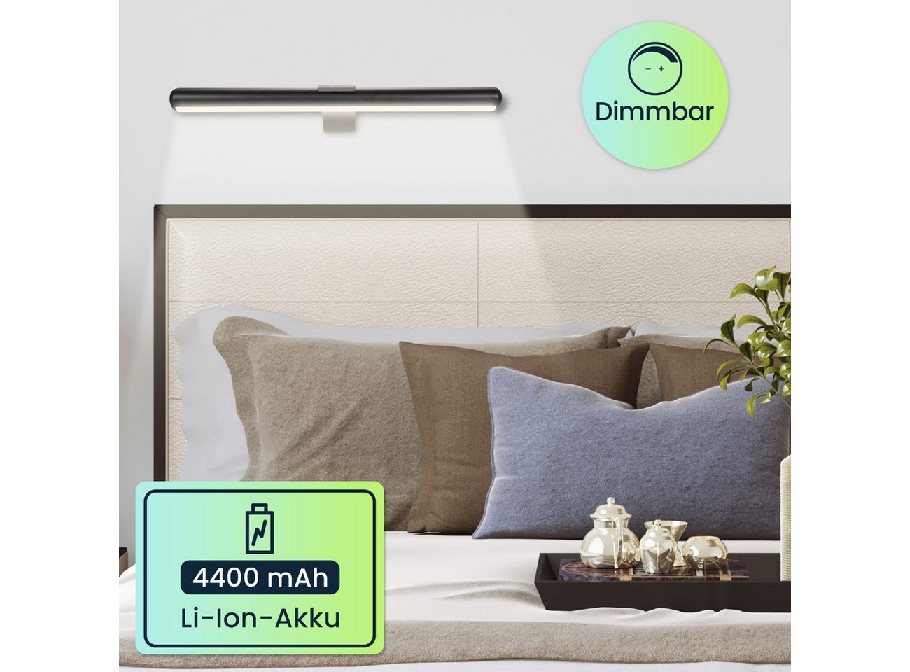 shop'n smile ideoon LED Wandleuchte Dimmbare Bildleuchte Fernbedienung&Touch-Schalter 4400 mA Akku, LEDs, warmweiss, kaltweiss, naturweiss, 40 LEDs, 4 Lichtfarben, 12–20 Std. Laufzeit & Timer 15–60 Min