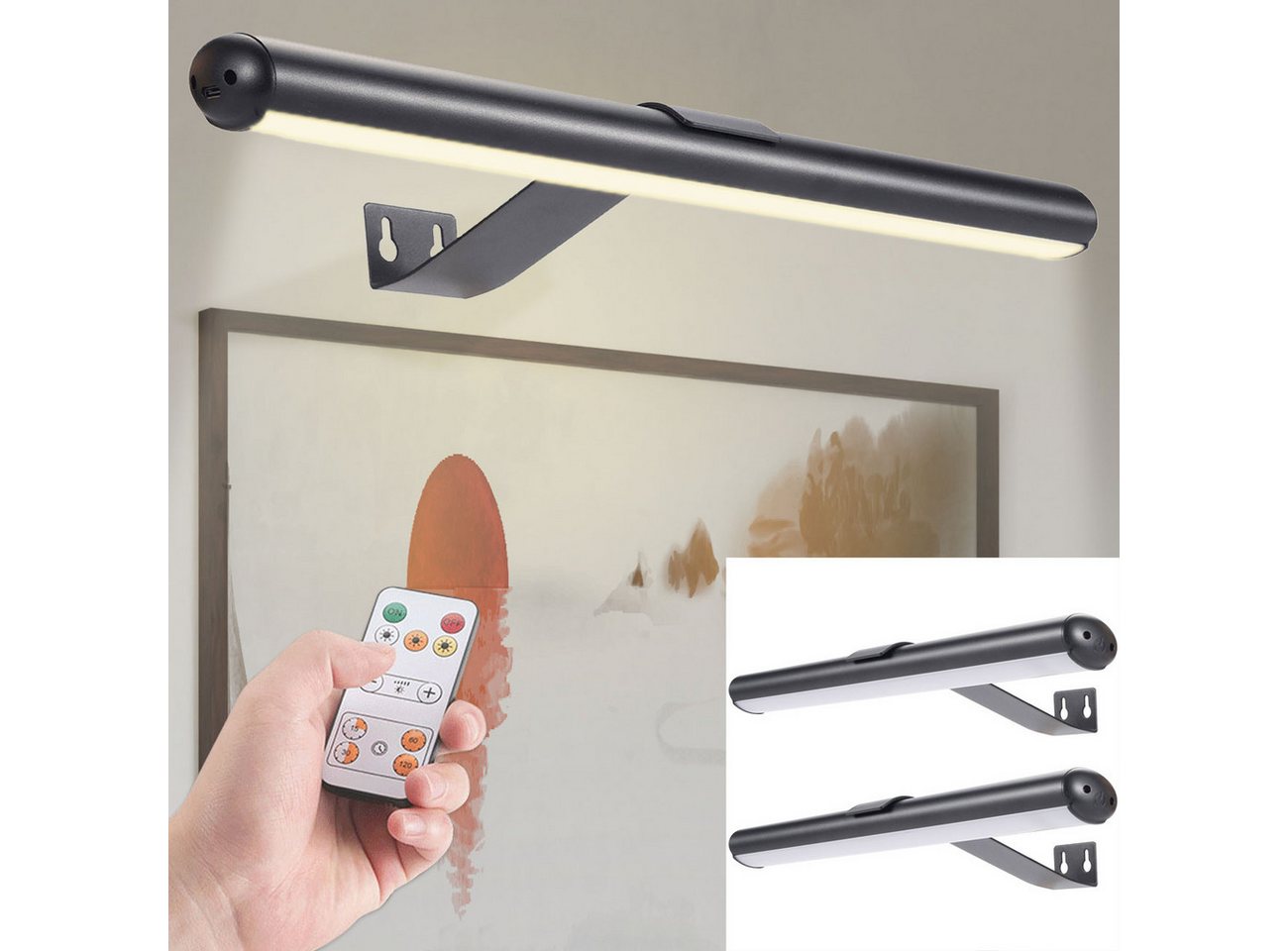 shop'n smile ideoon LED Wandleuchte Dimmbare Bildleuchte Fernbedienung&Touch-Schalter 4400 mA Akku, LEDs, warmweiss, kaltweiss, naturweiss, 40 LEDs, 4 Lichtfarben, 12–20 Std. Laufzeit & Timer 15–60 Min Bild 3
