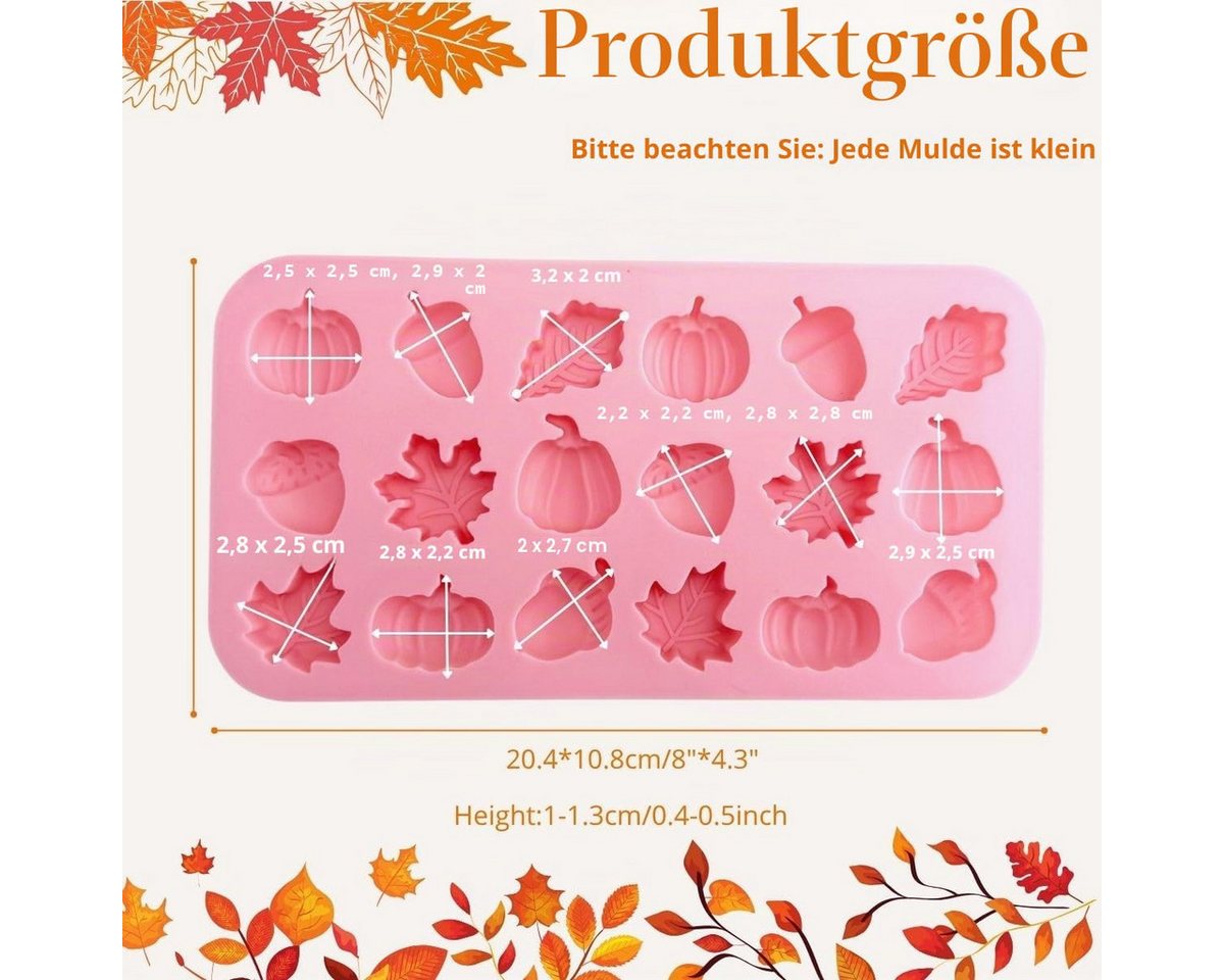 FOUORTUNATE-BEE Silikonform Herbst-Silikonform mit Ahornblättern, Eicheln und Kürbissen, (Silikonform für Schokolade und Süßigkeiten 1-tlg), für Herbst, Erntedankfest und Erntedekoration