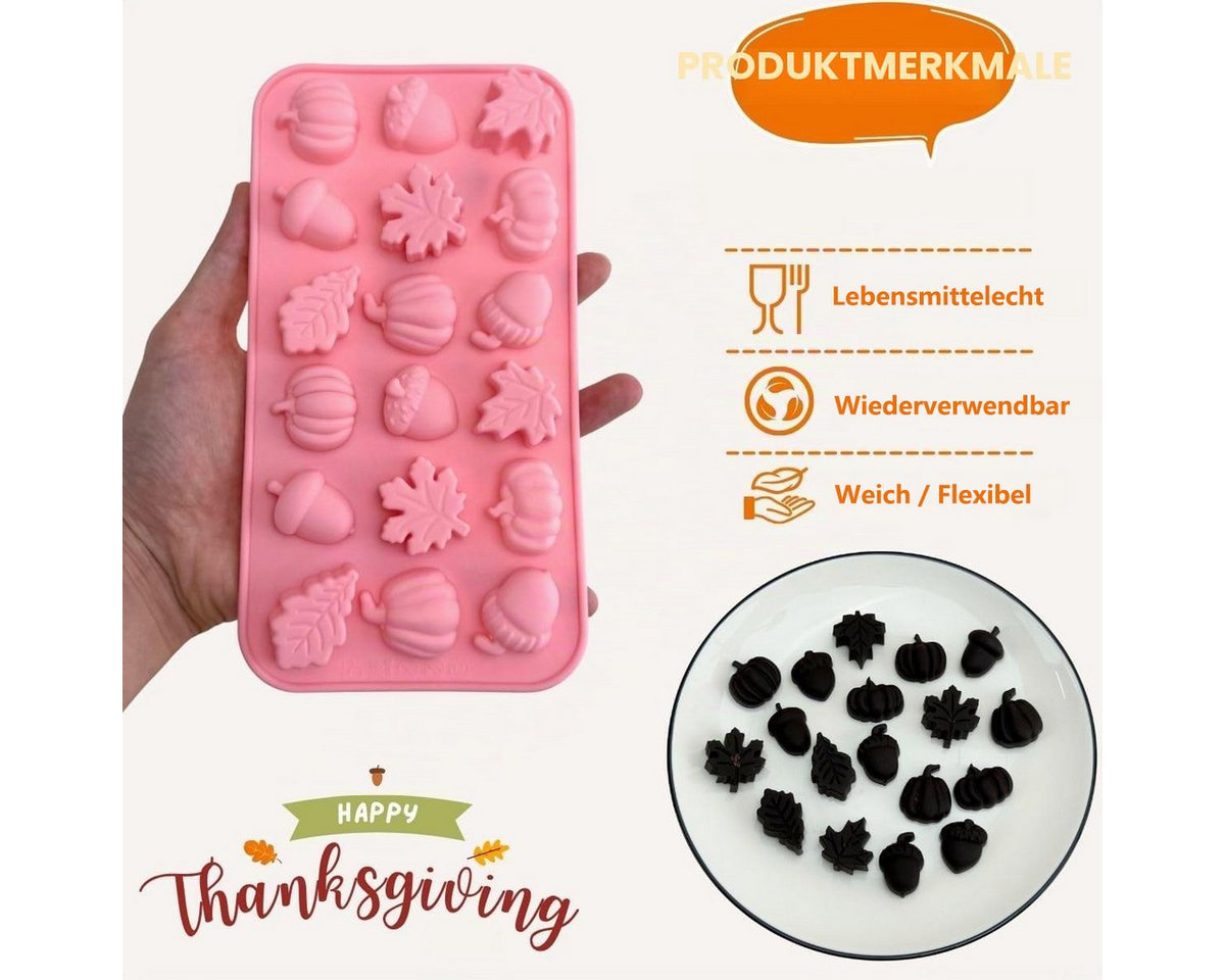 FOUORTUNATE-BEE Silikonform Herbst-Silikonform mit Ahornblättern, Eicheln und Kürbissen, (Silikonform für Schokolade und Süßigkeiten 1-tlg), für Herbst, Erntedankfest und Erntedekoration Bild 2
