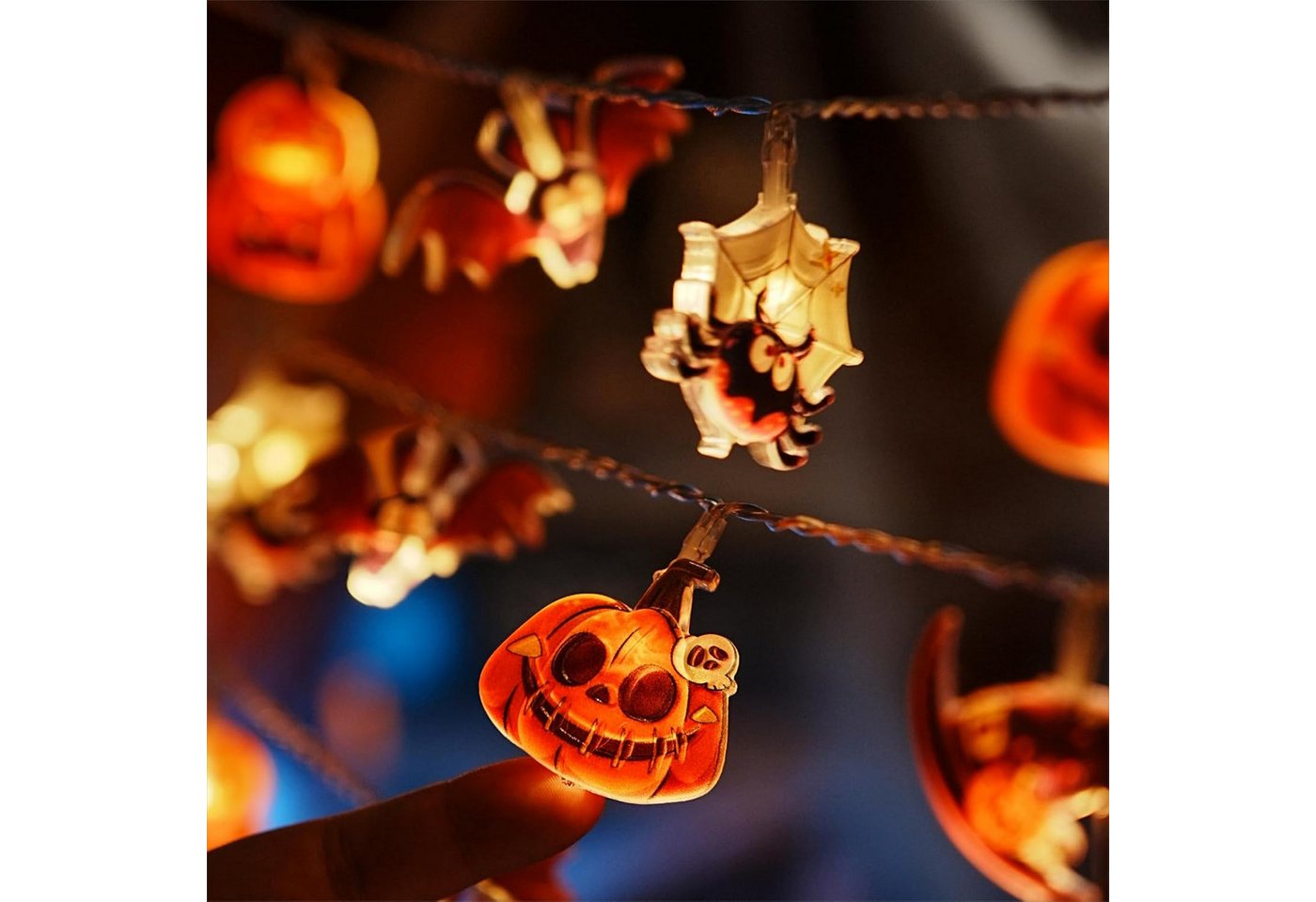 Bomiclss LED-Lichterkette 3M Halloween-LED-Lichterkette mit Kürbis-Laternen