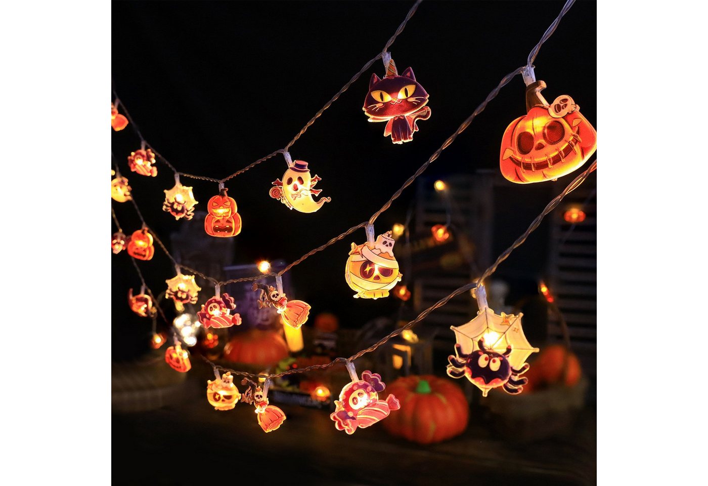 Bomiclss LED-Lichterkette 3M Halloween-LED-Lichterkette mit Kürbis-Laternen Bild 2