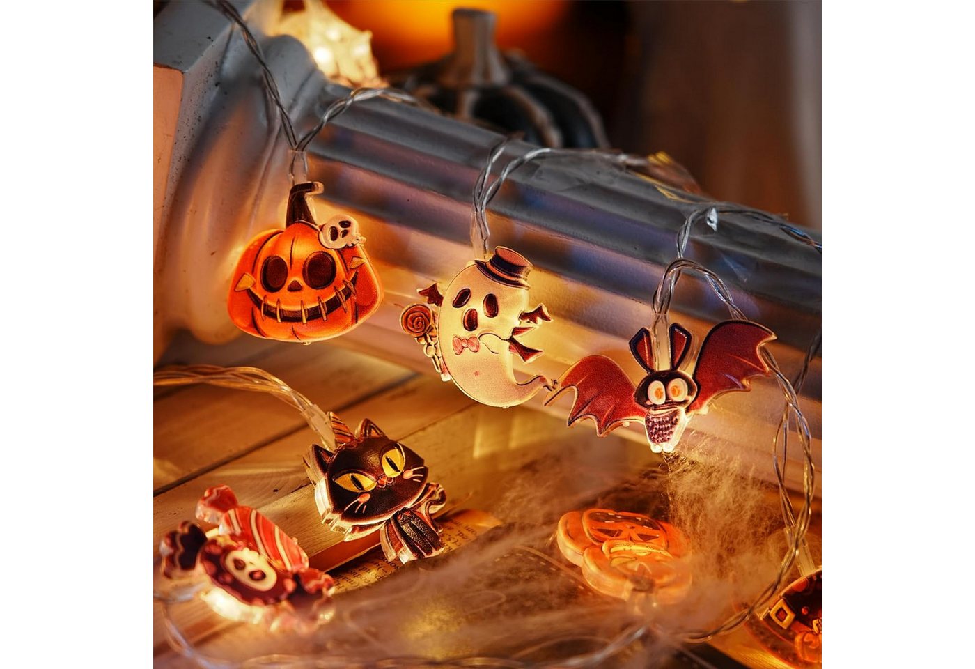 Bomiclss LED-Lichterkette 3M Halloween-LED-Lichterkette mit Kürbis-Laternen Bild 3