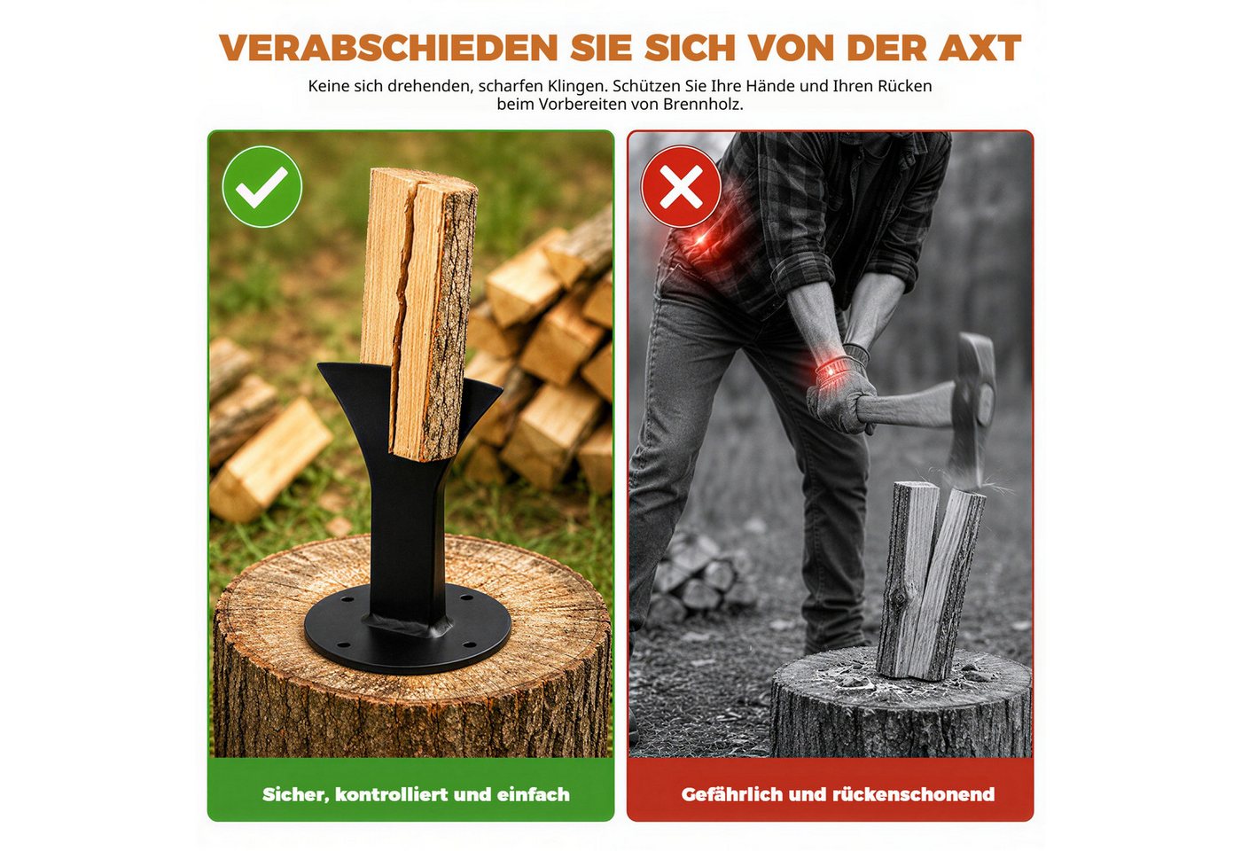 BlingBin Holzspalter Keil-Brennholzspalter, Manueller Holzspalter aus Stahl für Holzscheite, (1er Set, 1-St., Abmessungen: 145 × 110 × 100 mm), Robuster Brennholzspalter, Schnellspalter Manuell Für Kleine Kaminöfen Bild 5