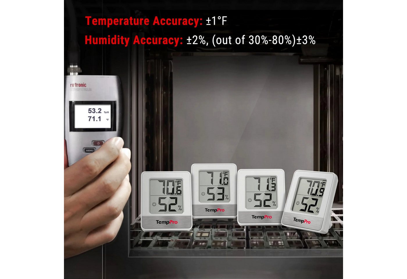 ThermoPro Hygrometer TP49, (1-St), Komfortindikator, Magnetrückseite, Standfuß, Aufhängeöffnung Bild 5