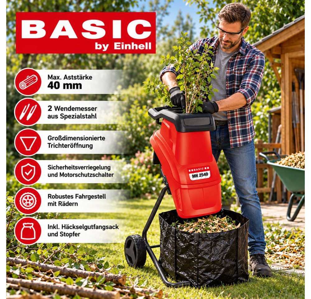 Einhell Messerhäcksler Basic MH2540, 4,00 cm max. Astdurchmesser, 2 Stück Wendemesser aus Spezialstahl
