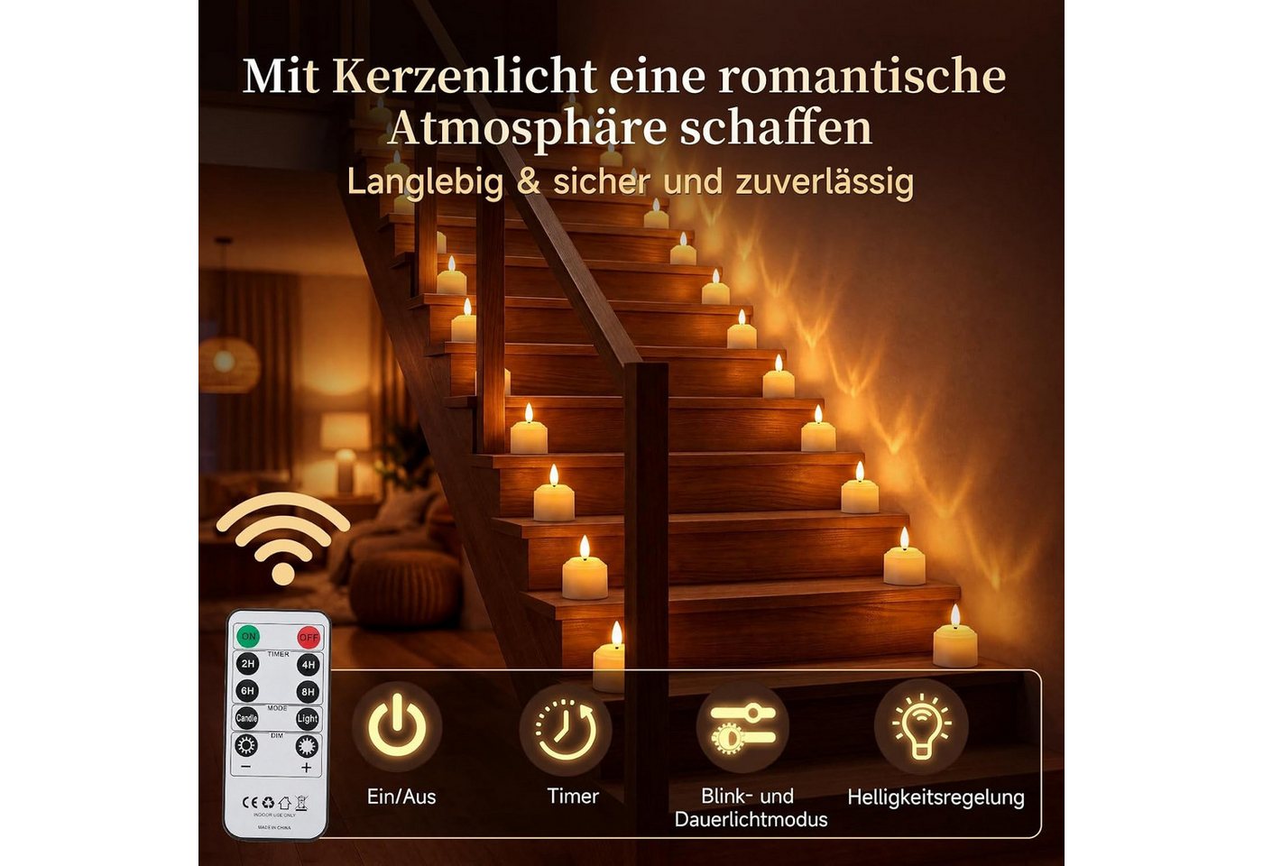 GarveeMore LED-Teelichter wiederaufladbar, mit Ladestation und Fernbedienung, Timer, LED fest integriert, mit 3D-Flamme flackernd