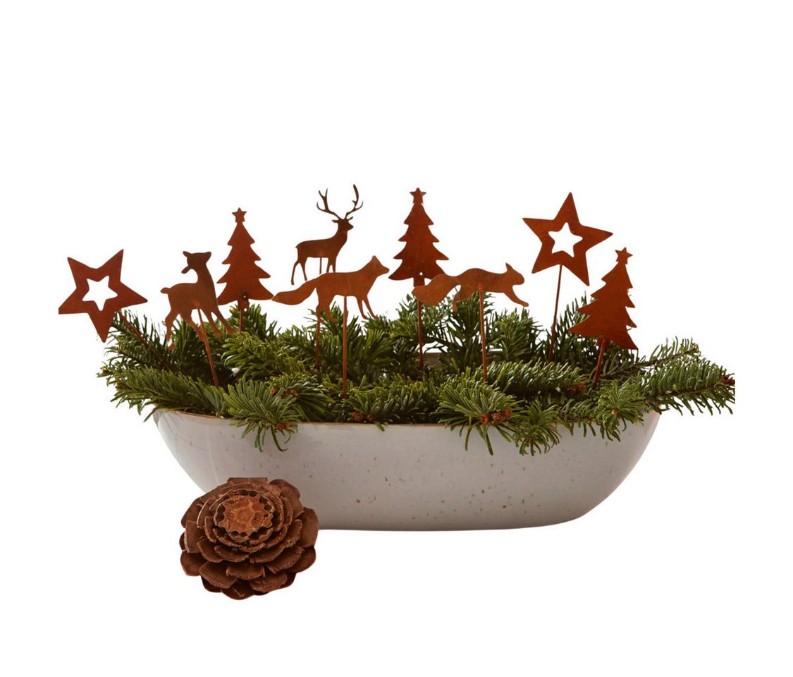 Home-trends24.de Gartenstecker Rost Stecker Weihnachten 9er Deko Winter Figur Metall Set (9-St)