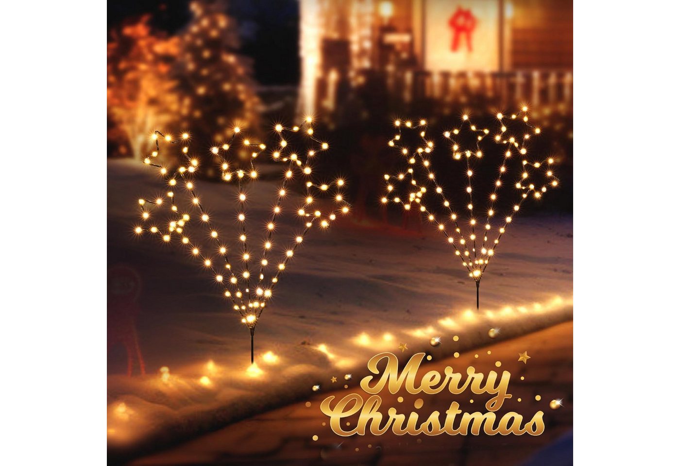 Quntis LED-Lichterkette Weihnachtsdeko Gartenstecker mit Timer, Weihnachtsbeleuchtung Garten, 2er Set LED Sternlichter für Weihnachten Außen Wege Rasen, Batterie Bild 4