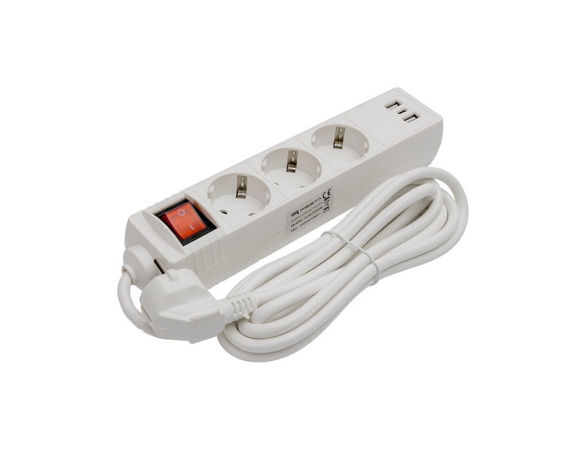 Fiesta Steckdosenleiste 3-fach (Ein Aus Schalter, USB Ladefunktion, Kindersicherung, Überspannungsschutz, Kabellänge 3 m), 3 Steckdosen mit USB A und USB C Ladefunktion Bild 3