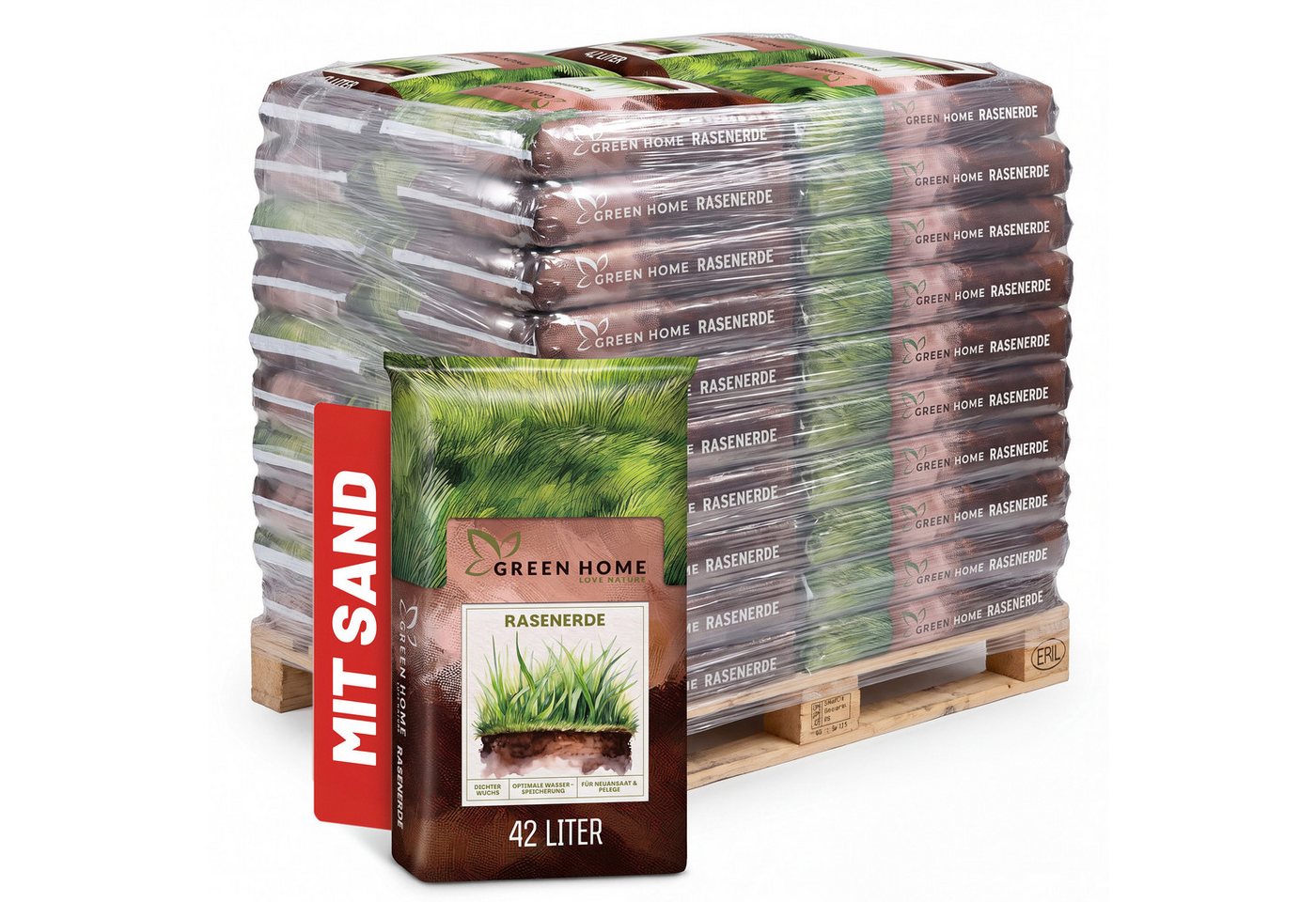 GREEN HOME LOVE NATURE Spezialerde Rasenerde 42 Liter Sack – Spezialerde zur Rasen Neuanlage & Nachsaat 54x42 L, rasen erde, rasenerde mit sand, turbogrün, substrat, rasensand Bild 4