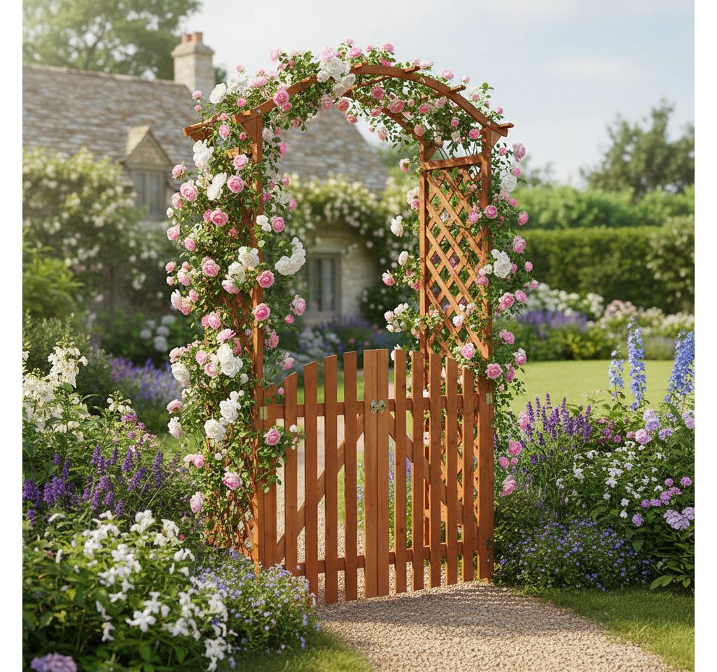 Feel2Home Rosenbogen Rankgitter mit Tür, Gartenbogen Spalier für Rosen & Kletterpflanzen, 1 Rosenbogen mit Tür als Rankhilfe für Kletterpflanzen, Rosenbogen mit Tür und Rankgitter für Kletterpflanzen im Garten Bild 3