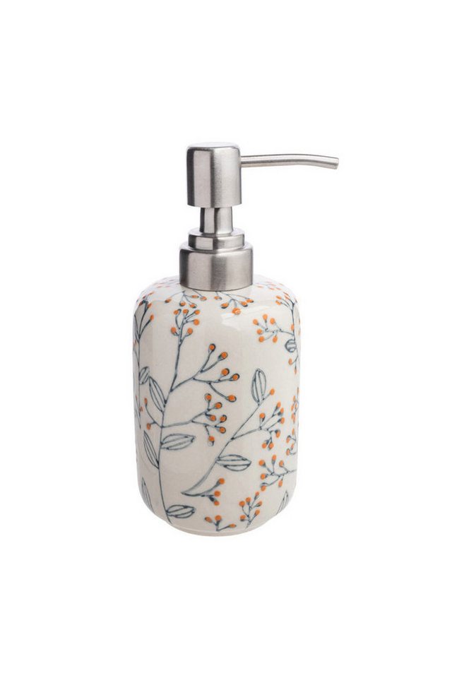 Tranquillo Seifenspender 300ml Steinzeug ROMANTIC mit Edelstahlkopf Ø7,5x17 cm handgefertigt, (Einzelartikel, Einzelner Seifenspender, kein Set und keine Mehrfachpackung), Floraler Print für romantisches Ambiente im Bad