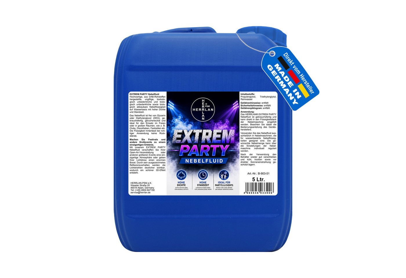 HERRLAN Discolicht EXTREM PARTY Nebelfluid universelle wasserbasierte Nebelflüssigkeit, 5 Liter, mit extrem hoher Dichte und hoher Standzeit. Bild 2