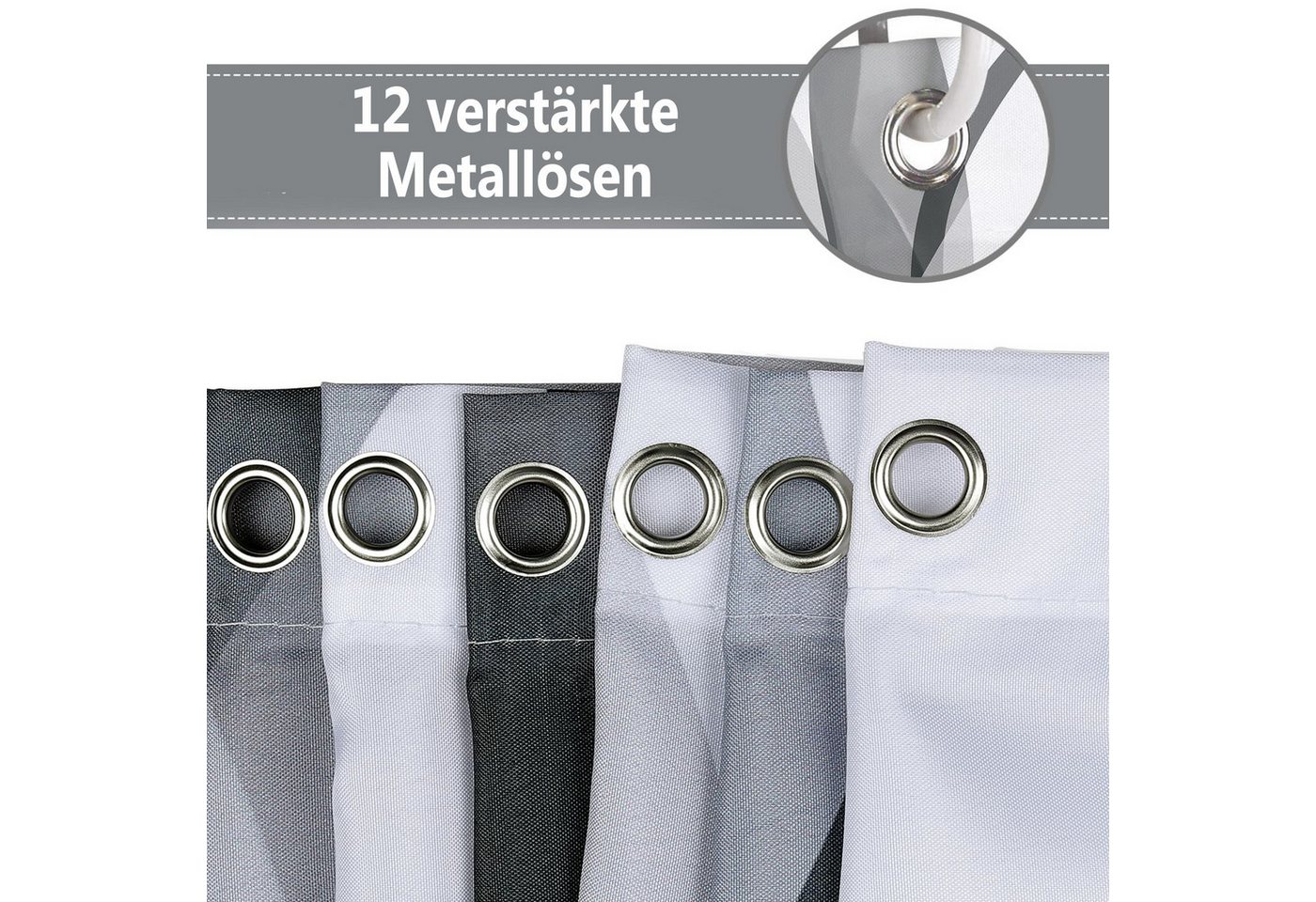 Zyronn Duschvorhang Wellenstreifen-Duschvorhang, wasserdichter und schimmelresistenter Breite 180 cm, Polyester-Duschvorhang für Badezimmer, Duschkabinen und Hotels