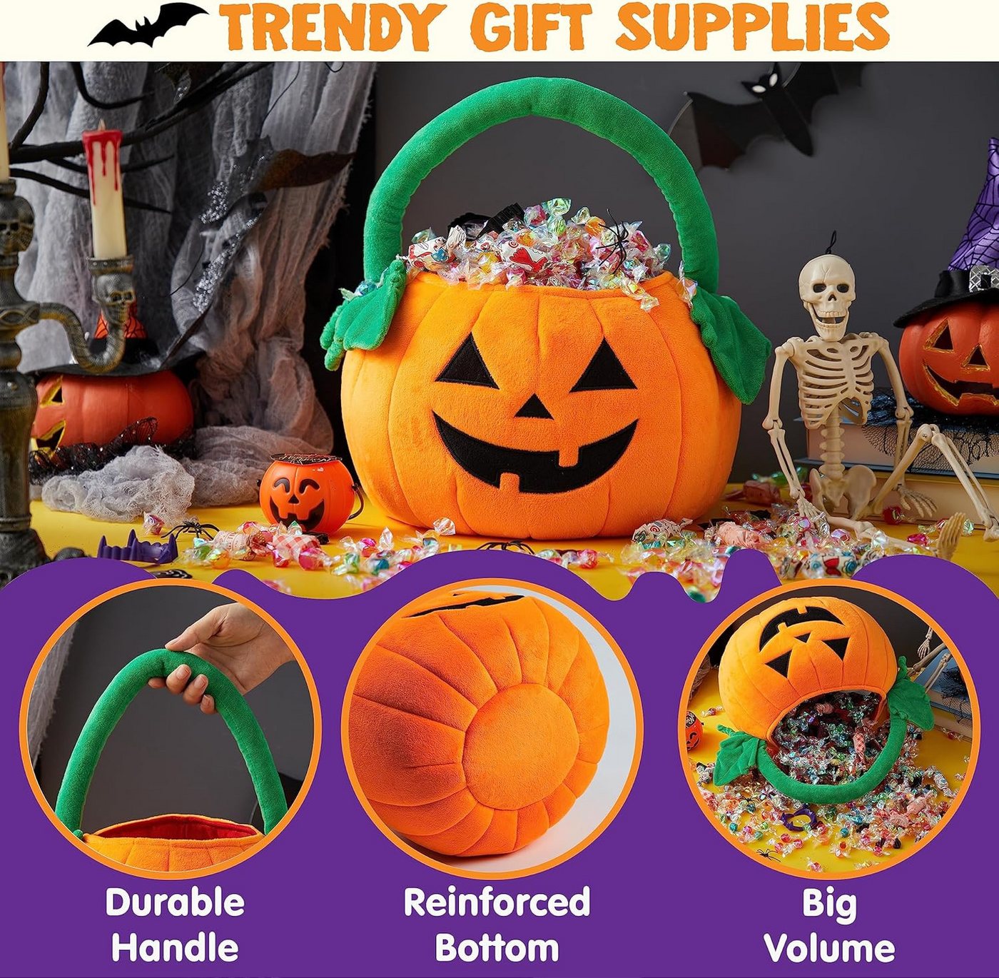 JOYIN Geschenk-Tragetasche JOYIN Halloween Kürbis Plüsch-Tragetasche mit Griff, für Party Bild 5