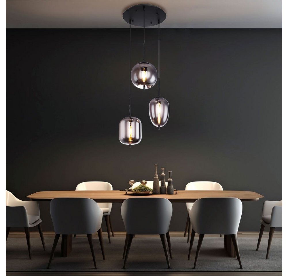 GLOBO LIGHTING LED Pendelleuchte, Leuchtmittel inklusive, Farbwechsel, Warmweiß, Hänge Decken Lampe dimmbar FERNBEDIENUNG Glas Leuchte rauch im Set