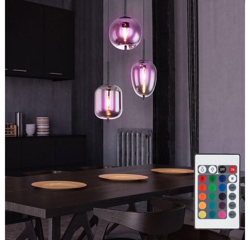 GLOBO LIGHTING LED Pendelleuchte, Leuchtmittel inklusive, Farbwechsel, Warmweiß, Hänge Decken Lampe dimmbar FERNBEDIENUNG Glas Leuchte rauch im Set Bild 2